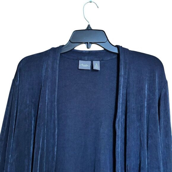 Chicos Travelers Cardigan Womens XL 3 Blue Open Slinky Asymmetrical Open Sweater - Picture 2 of 9